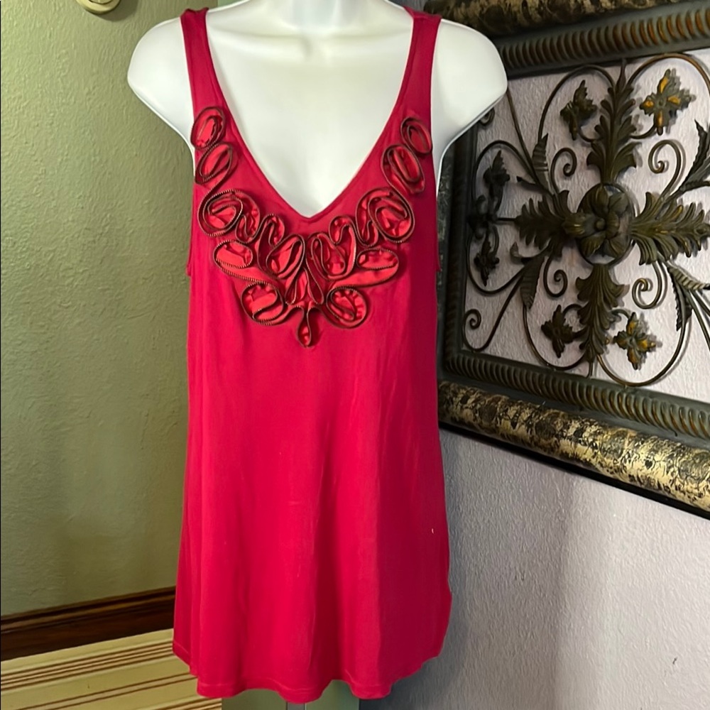 Mossimo Red Zipper Trim Embellished Tank Top with Deep V-neck Sz M